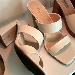 Nine West Cream Block Heel Sandals
